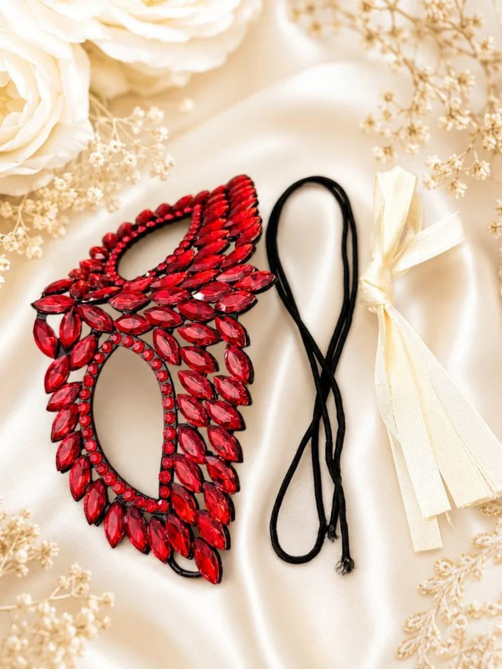 Ruby Red Rhinestone Eye Mask, Masquerade Ball Accessory, Theater and cosplay